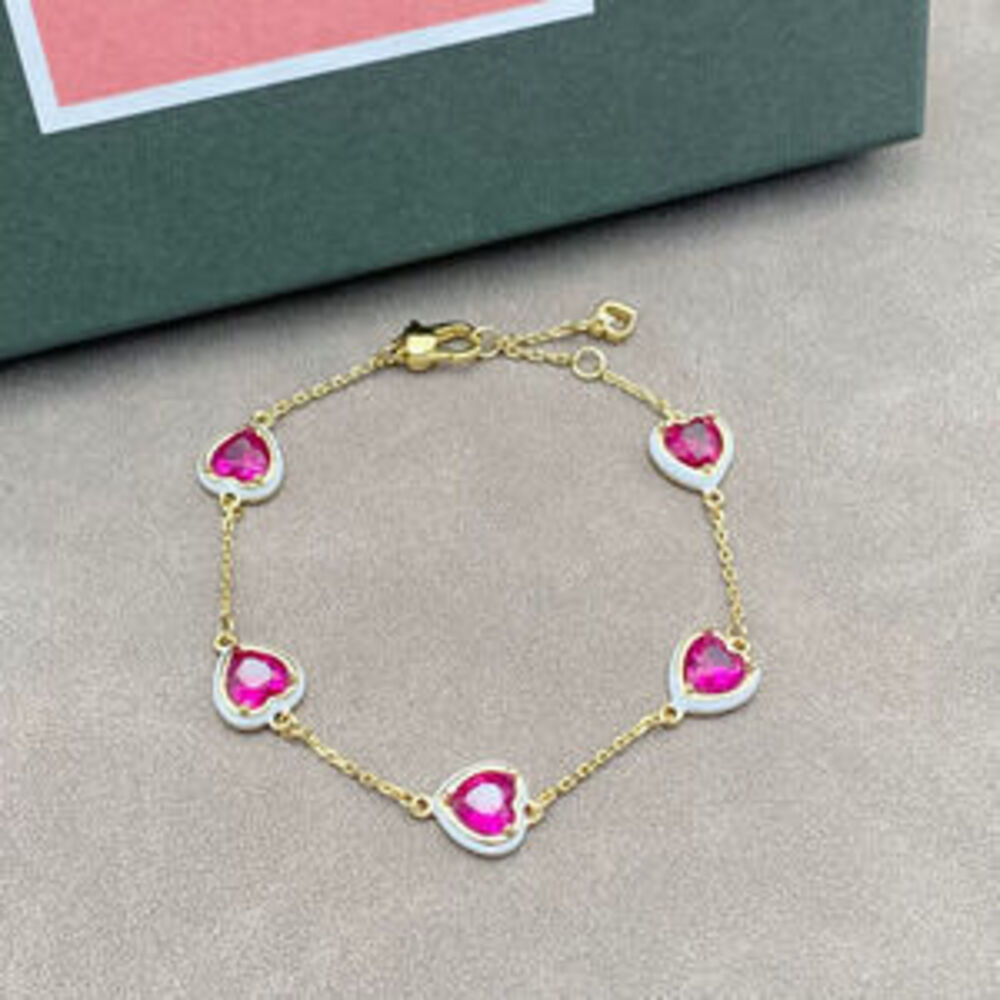kate spade Colorful Zircon Heart Bracelet Titanium Steel Gold